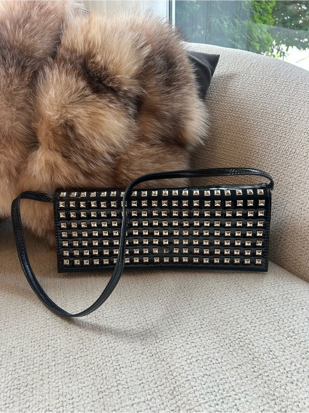 Black Studded Shoulder Clutch with Silver Studs❤️13x5x3